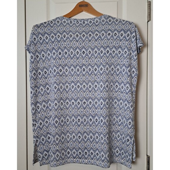 Orvis Women's Blue Ikat Tunic Short Sleeve V-Neck Geometric Top Size L - Picture 3 of 8
